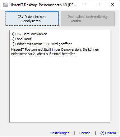 HissenIT Desktop-Software Warenversand CSV-Datei HissenIT Desktop-Software Warenversand CSV-Datei