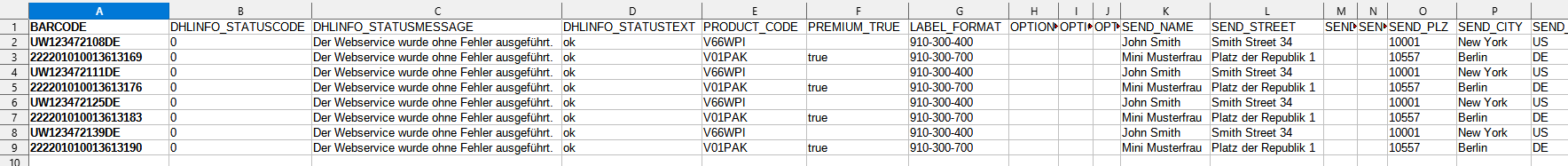 DHL CSV-Upload - Sendungsnummern