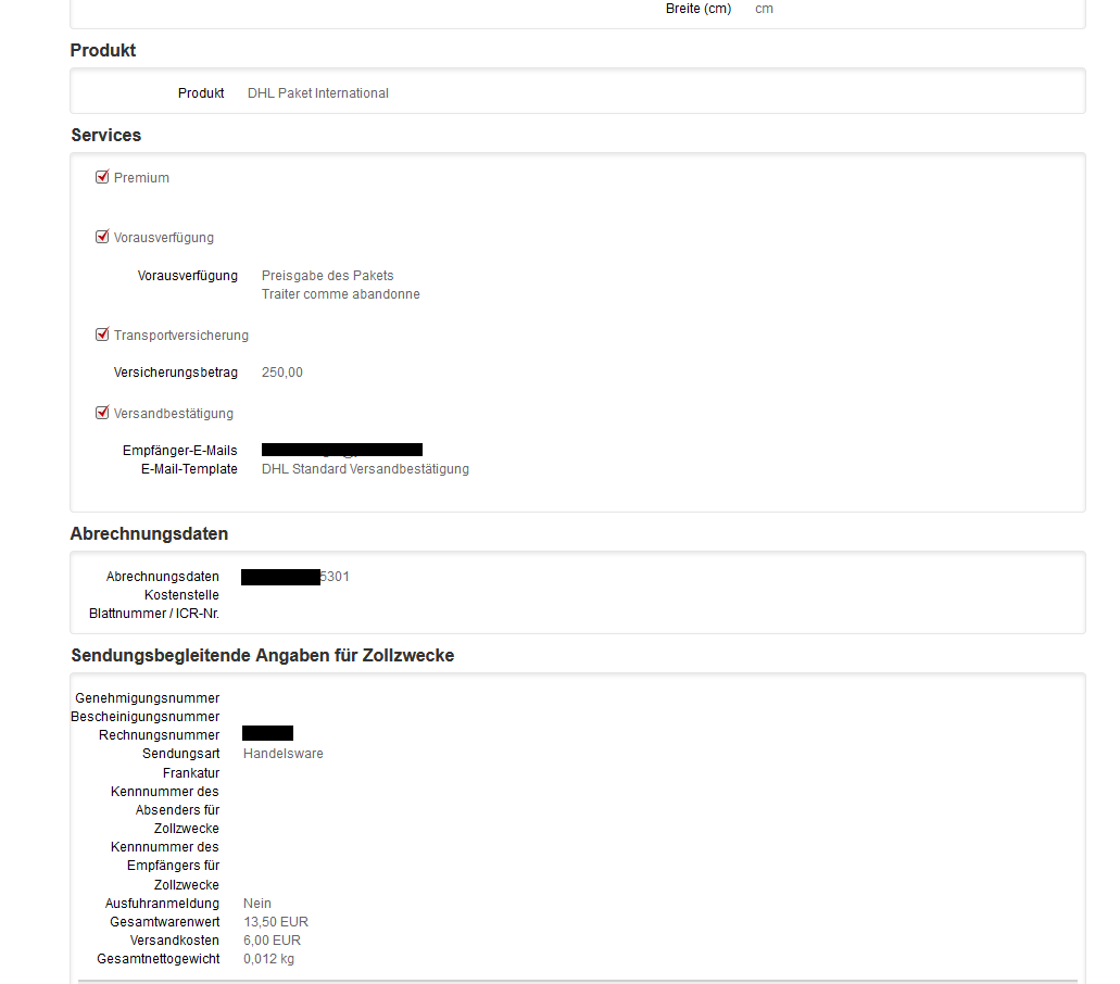 Visible Shipments in the DHL Portal (Printed Shipments from PDFs)