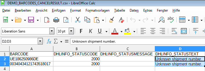 DHL CSV-Upload - Stornierung erfolgt