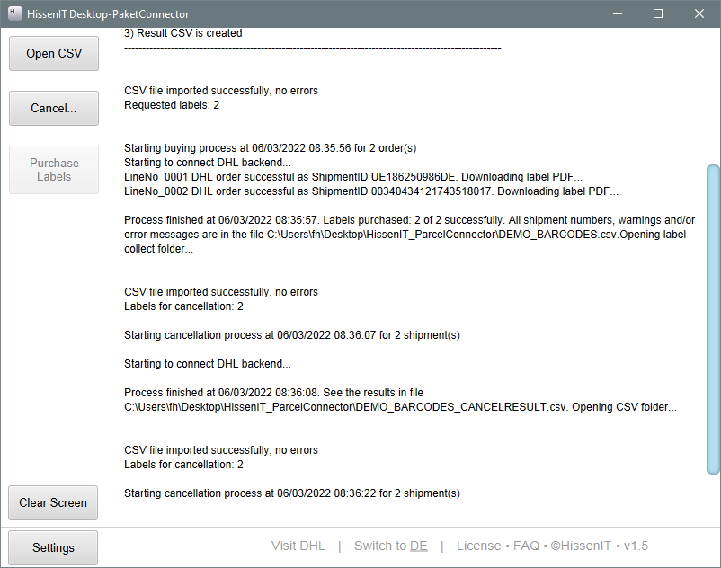 DHL CSV Upload - PDF Label download