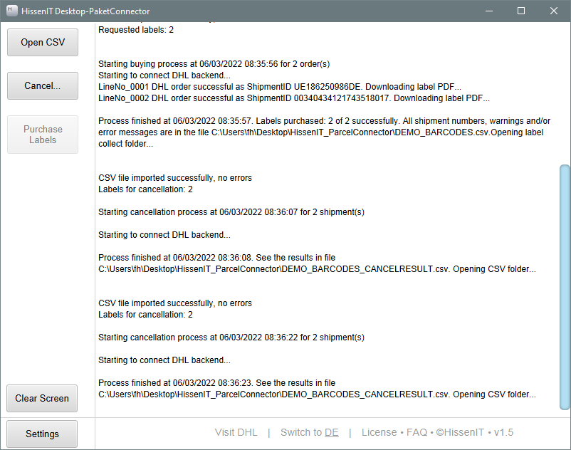 DHL CSV Upload - PDF Label download