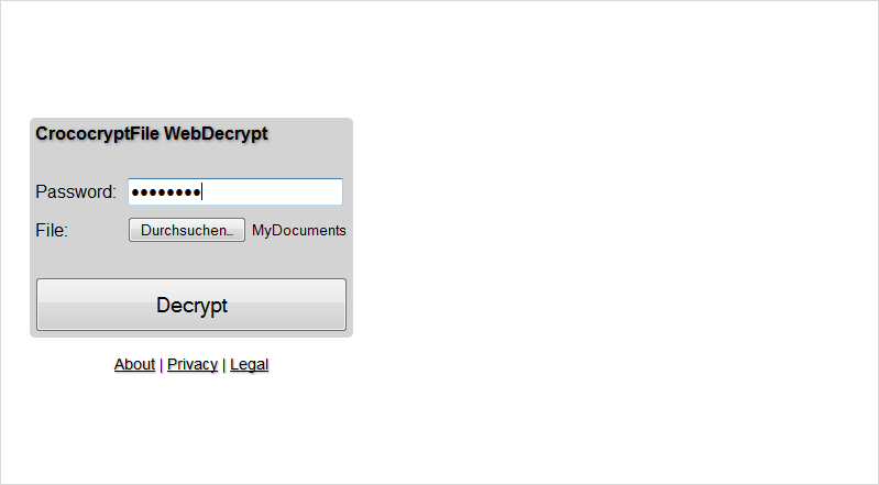 CrococryptFile WebDecrypt password