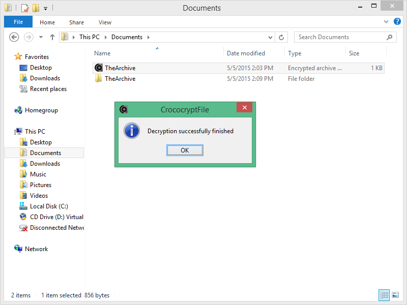 CrococryptFile Windows8 Decrypt GUI success