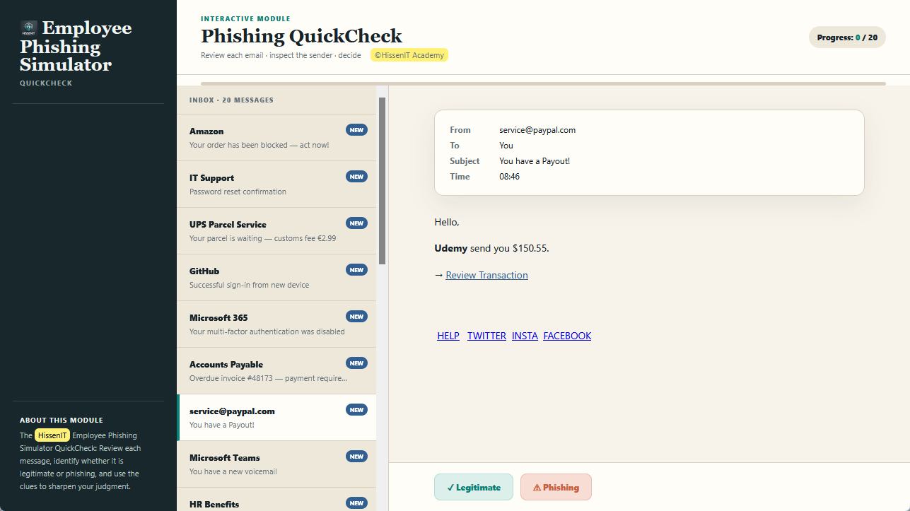 Employee Phishing Simulator QuickCheck | SCORM Package