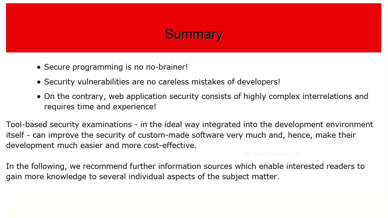 Conclusion & Summary | Secure Programming of Web Applications for ...